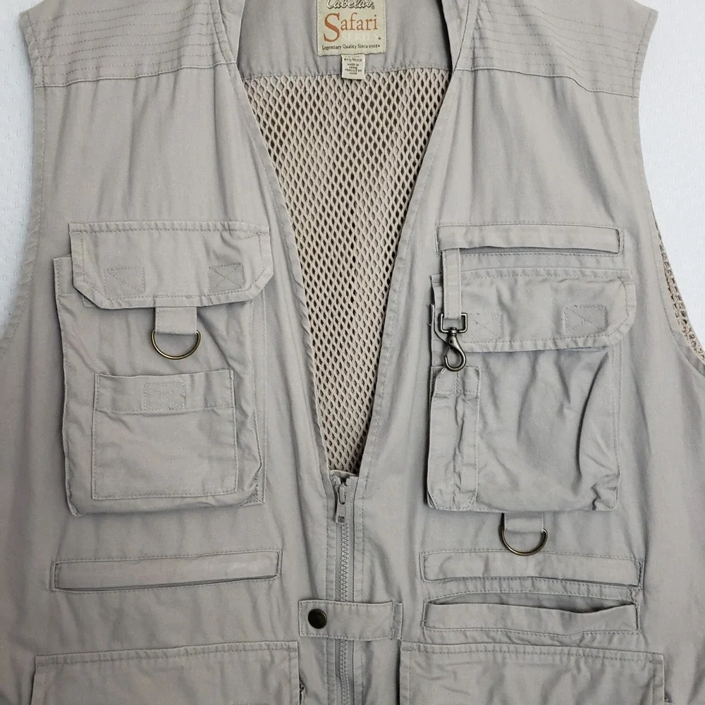 VTG Cabela's Safari Series Mens Utility Vest XL Khaki Tan Travel Fishing Hunting